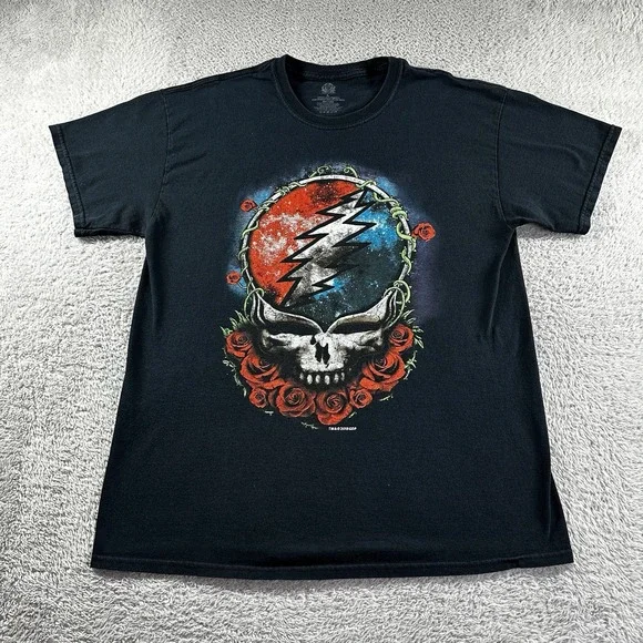 Grateful Dead Shirt Mens Large Black Skull Roses Vine Y2K Modern Retro Band Punk - Picture 2 of 10